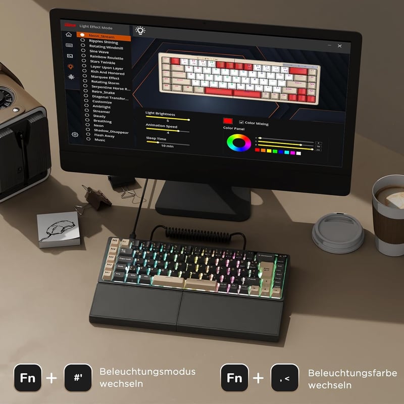 RK ROYAL KLUDGE S70 Wireless Mechanikus Gamer Billentyűzet Split Ergonomikus QWERTZ RGB