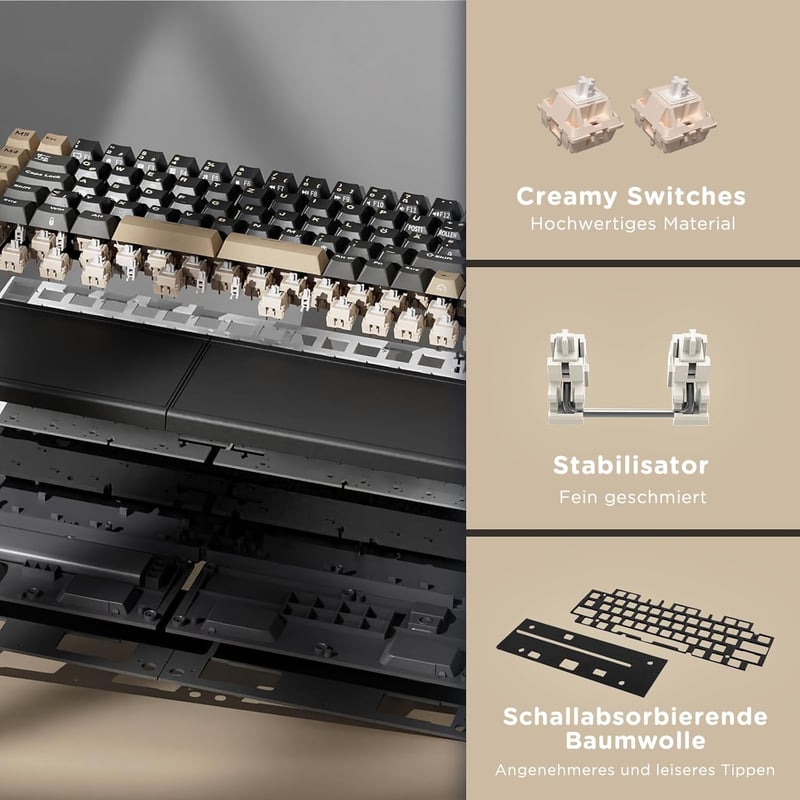 RK ROYAL KLUDGE S70 Wireless Mechanikus Gamer Billentyűzet Split Ergonomikus QWERTZ RGB