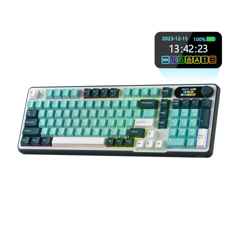 RK ROYAL KLUDGE S98 Mehanička Tipkovnica s Pametnim Zaslonom, 96% Bežična, Bluetooth/2.4G/USB-C, Hot-Swap, Tirkizno Zelena