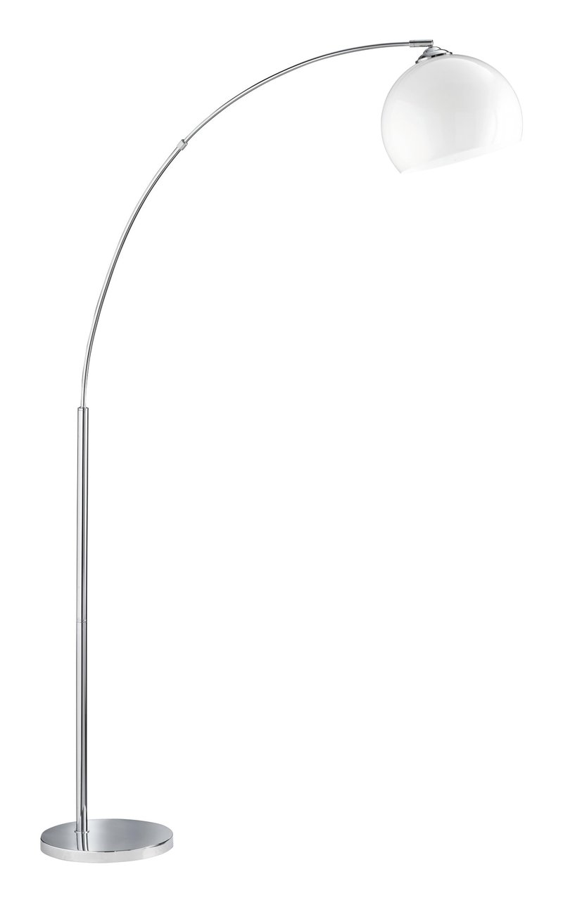 RL Live Your Light Brasilia R46031006 zakrivljena podna lampa s lampom za čitanje – kromirani metal, bijeli akrilni abažur, E27 grlo, rasvjeta za dnevni boravak