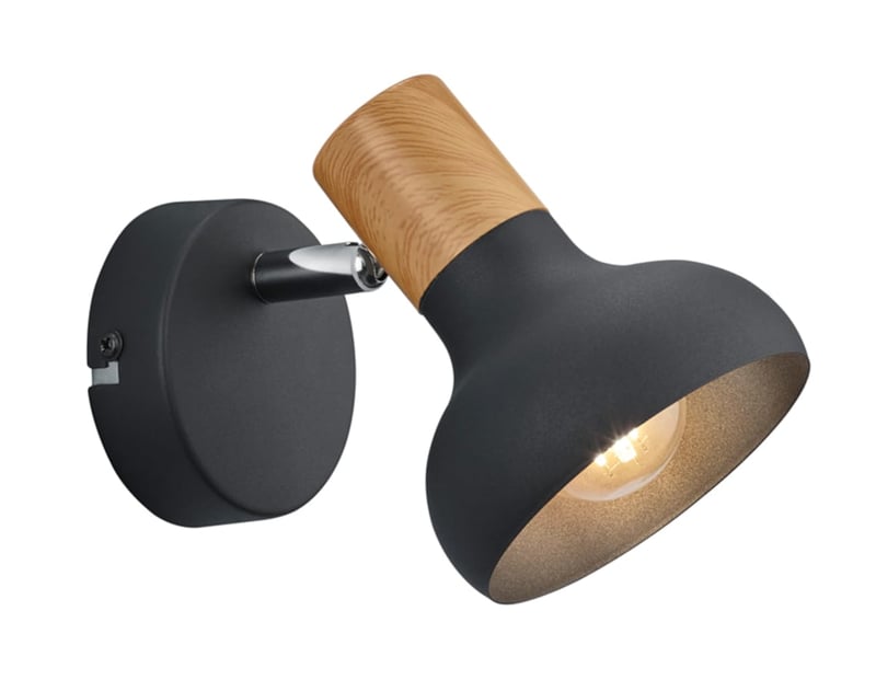 RL LIVE YOUR LIGHT Latika R81521032 zidna reflektorska svjetiljka - mat crni metal, materijal s efektom drveta, s E14 grlom, toplo bijelo svjetlo