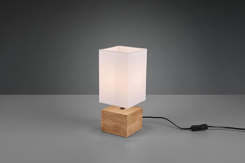 RL LIVE YOUR LIGHT Woody asztali lámpa barna fa fehér textil árnyékolóval E14 - 12x12 cm, White Shade, Table lamp