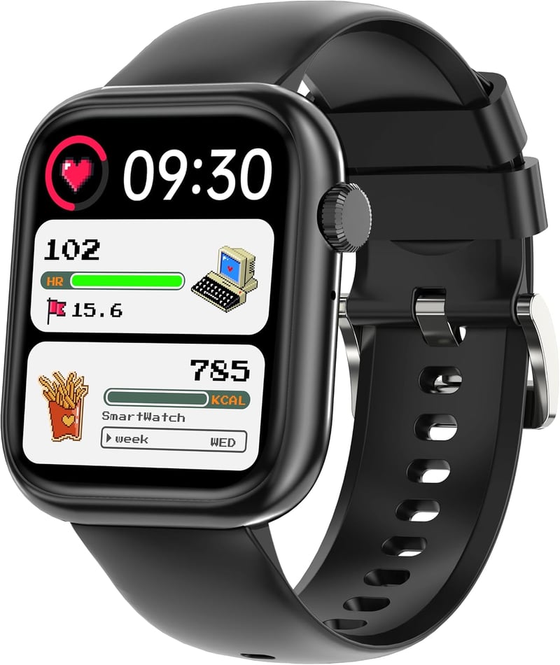Ceas inteligent RLQA pentru bărbați și femei, ecran 1,83 inchi, monitor fitness, pedometru, tensiune arterială, ritm cardiac, monitorizare somn, rezistent la apă IP68, peste 120 moduri sport, funcție apel telefonic
