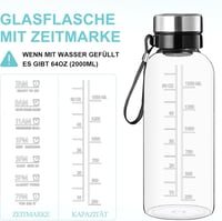 RNCKUUE 2 Literes Üveg Kulacs Szűrővel - BPA-mentes Boroszilikát Üveg Vízpalack Neoprén Tokkal és Palackmosó Kefével - Időjelzéses Motiváció 3