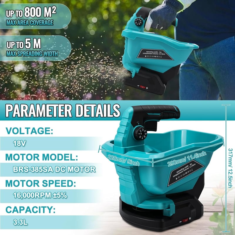 Roadtime 18V Makita akkus műtrágya szóró 3.7L 800m² terület