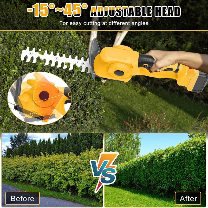 Roadtime 2in1 Akkumulátoros Sövényvágó és Fűnyíró 60° Állítható Elektromos Kerti Olló DeWalt 20V