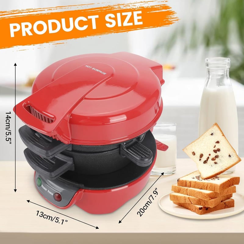 Roadtime 600W szendvics sütő omlett gyűrűvel, piros, mosogatógépben mosható