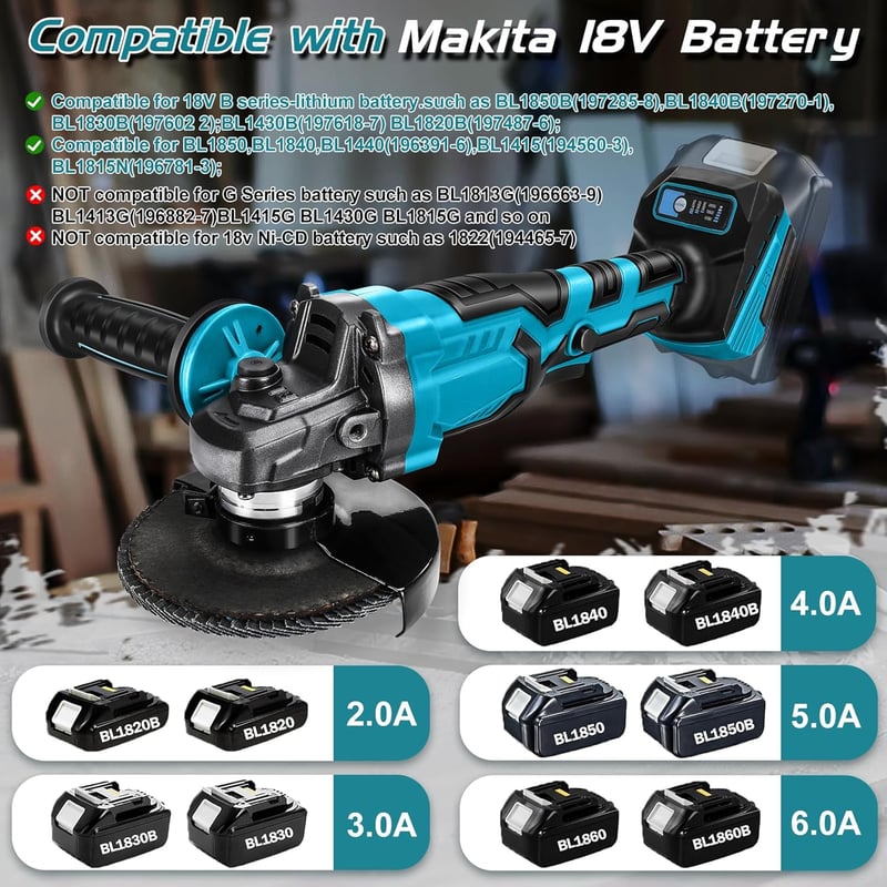 Roadtime 850W 125mm Akkus Sarokcsiszoló Makita 18V Kompatibilis Kefe Nélküli
