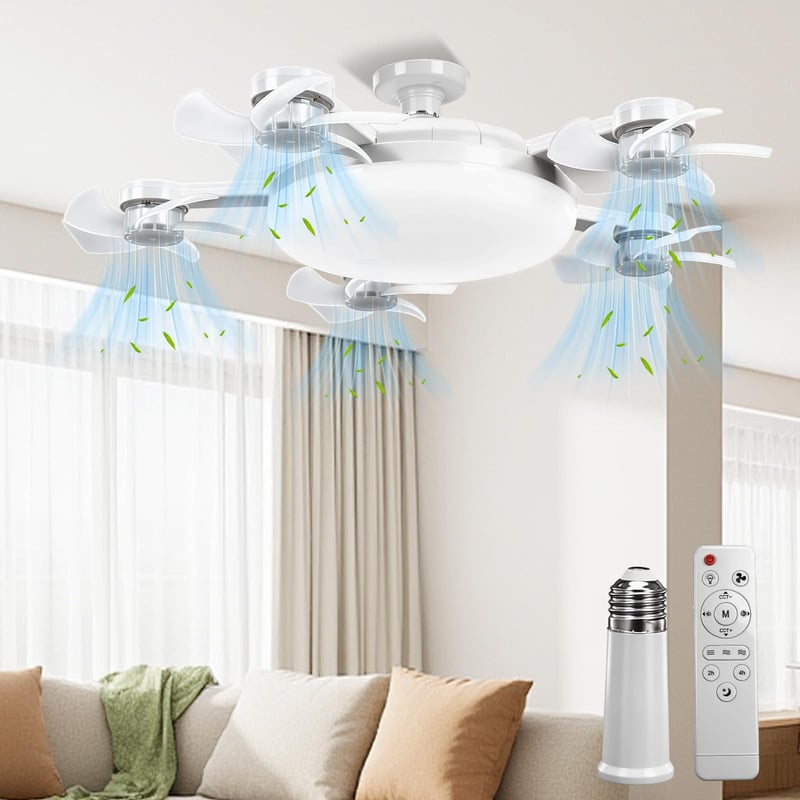 Roadtime E27 stropni ventilator sa svjetiljkom i daljinskim upravljačem, 80W LED, 5 sklopivih lopatica, 3 temperature boje, 3 brzine, tajmer, za spavaću sobu
