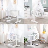 Leagăn Roba cu Saltea 40x90 cm - Funcție de Balansare cu Șurub de Blocare și Roți cu Frână - Set pentru Bebeluși, Fete și Băieți - Lemn Alb 2