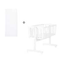 Leagăn Roba cu Saltea 40x90 cm - Funcție de Balansare cu Șurub de Blocare și Roți cu Frână - Set pentru Bebeluși, Fete și Băieți - Lemn Alb 5
