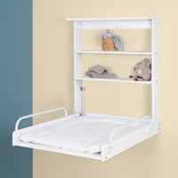roba Falra Szerelhető Összecsukható Pelenkázó Asztal, Fehér Lakkozott Fa, 2 Polc, Max. 15 kg, Csirketánc Mintás Matrac 3