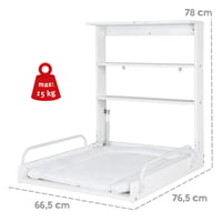 roba Falra Szerelhető Összecsukható Pelenkázó Asztal, Fehér Lakkozott Fa, 2 Polc, Max. 15 kg, Csirketánc Mintás Matrac 5