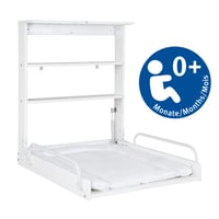 roba Falra Szerelhető Összecsukható Pelenkázó Asztal, Fehér Lakkozott Fa, 2 Polc, Max. 15 kg, Csirketánc Mintás Matrac 7