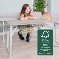 Detská záhradná súprava roba s lavicou s operadlom, skladací drevený stôl a 2 stoličky – Výrobok bol pri preprave poškodený (stav: pozri 2. obrázok) 4