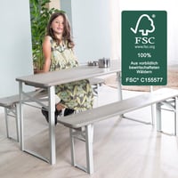 Detská záhradná súprava Roba – skladací stôl + 2 lavice s operadlom – drevo s certifikátom FSC – sivý lak – od 24 mesiacov 3
