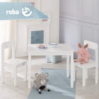 Set de Mobilier pentru Copii roba Little Stars – 2 Scaune și 1 Masă, Set din Lemn Lăcuit Alb cu Model de Steluțe 2