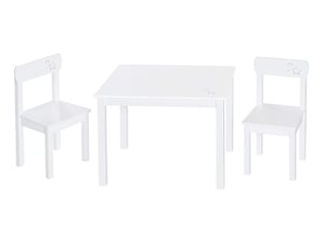 Set de Mobilier pentru Copii roba Little Stars – 2 Scaune și 1 Masă, Set din Lemn Lăcuit Alb cu Model de Steluțe
