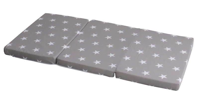 Skladacia cestovná matrac pre bábätká roba Little Stars - 60x120 cm - Odnímateľný poťah so vzorom sivých hviezdičiek - S prenosnou taškou - 5,5 cm v