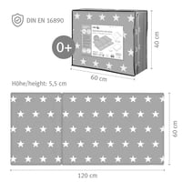 Skladacia cestovná matrac pre bábätká roba Little Stars - 60x120 cm - Odnímateľný poťah so vzorom sivých hviezdičiek - S prenosnou taškou - 5,5 cm v 3