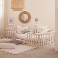 Detská Montessori posteľ roba 70x140 cm – Podlahová posteľ s roštom a ochranou proti vypadnutiu – Stone Washed – Montessori spanie pre batoľatá 6