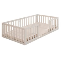 Detská Montessori posteľ roba 70x140 cm – Podlahová posteľ s roštom a ochranou proti vypadnutiu – Stone Washed – Montessori spanie pre batoľatá 2