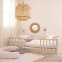 Detská Montessori posteľ roba 70x140 cm – Podlahová posteľ s roštom a ochranou proti vypadnutiu – Stone Washed – Montessori spanie pre batoľatá 1