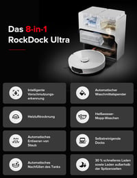 Robotski usisavač Roborock S8 MaxV Ultra s funkcijom brisanja, izvlačnom bočnom četkom, usisnom snagom od 10 000 Pa i pranjem krpe vrućom vodom od 60°C 5