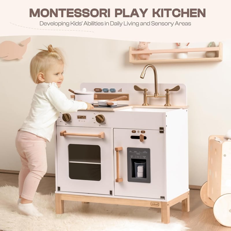 ROBUD Montessori Fa Játékkonyha Kiegészítésekkel 3-6 Éves Gyerekeknek