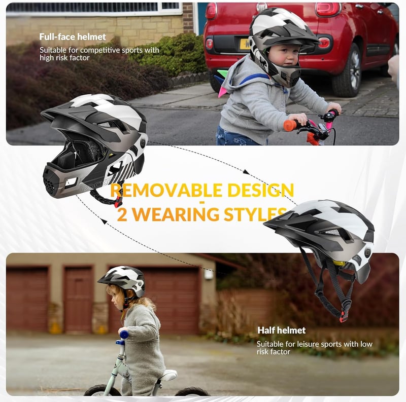 ROCKBROS Gyerek Kerékpáros Sisak Leválasztható Állvédővel, BMX MTB Downhill Helmet 48-58cm - M, Titanium (removable brim)