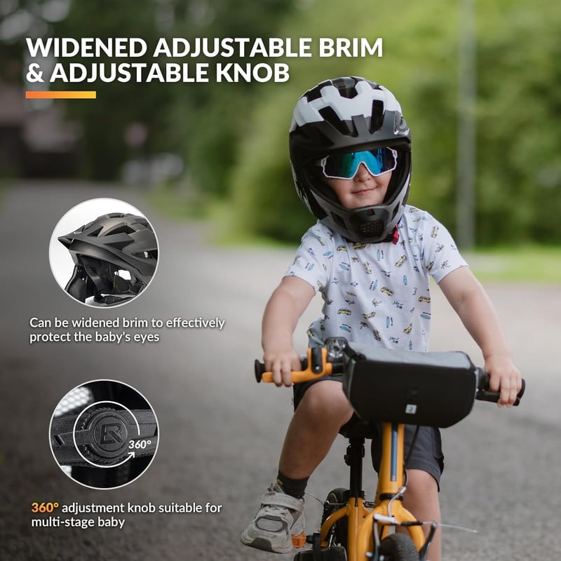 ROCKBROS Gyerek Kerékpáros Sisak Leválasztható Állvédővel, BMX MTB Downhill Helmet 48-58cm - M, Titanium (removable brim)