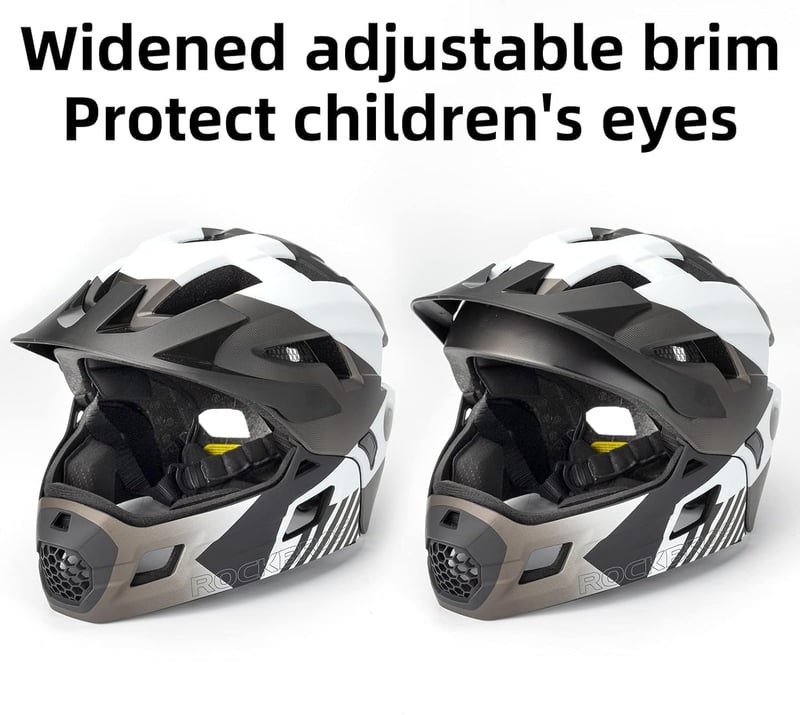 ROCKBROS Gyerek Kerékpáros Sisak Leválasztható Állvédővel, BMX MTB Downhill Helmet 48-58cm - M, Titanium (removable brim)