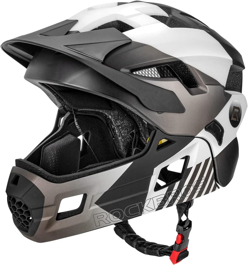 ROCKBROS Gyerek Kerékpáros Sisak Leválasztható Állvédővel, BMX MTB Downhill Helmet 48-58cm - M, Titanium (removable brim)