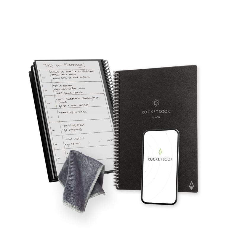 Agendă reutilizabilă Rocketbook Fusion, format Executive 15x22,4 cm, negru - calendar lunar și săptămânal, obiective, listă de sarcini, pagini liniate și punctate
