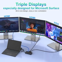 Rocketek 12 az 1-ben Surface dokkoló 3 monitor Dupla HDMI VGA táppal kompatibilis Pro 11 X 10 9 8 7 6 5 4 3 Laptop 7 6 5 4 3 2 1 Book Go 2