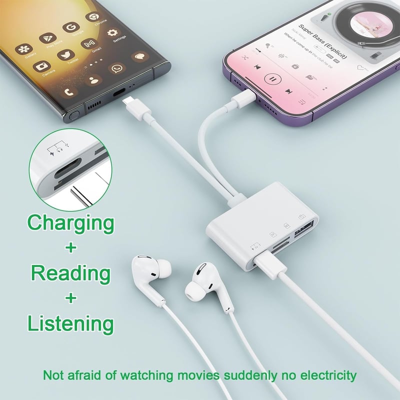 Rocketek 6-in-1 SD Kártyaolvasó iPhone/iPad Készülékekhez - Lightning/USB-C Adapter, PD60W Töltés, Fejhallgató Csatlakozó, USB 3.0