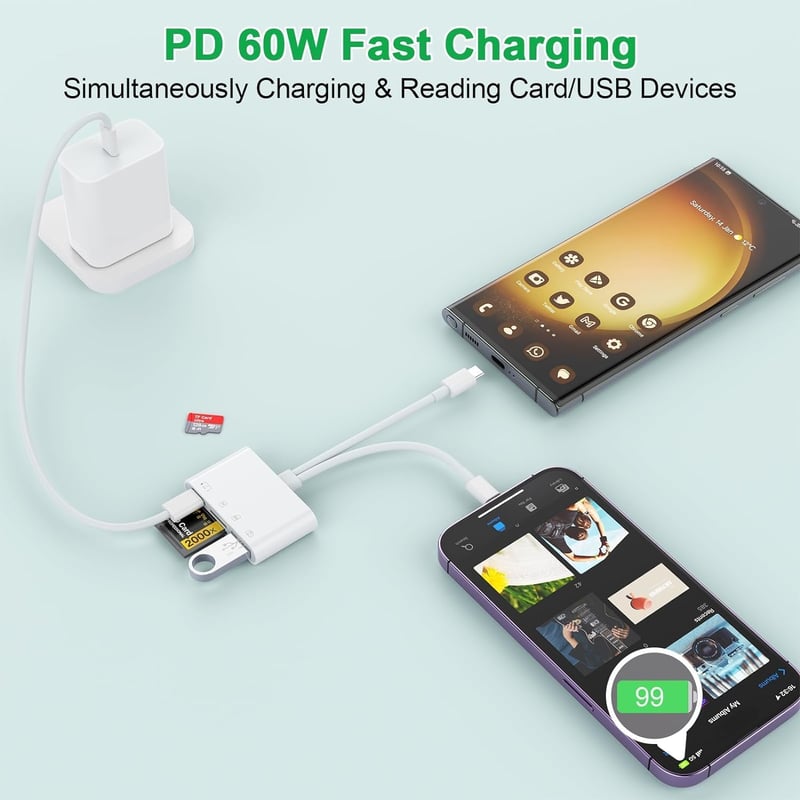 Rocketek 6-in-1 SD Kártyaolvasó iPhone/iPad Készülékekhez - Lightning/USB-C Adapter, PD60W Töltés, Fejhallgató Csatlakozó, USB 3.0