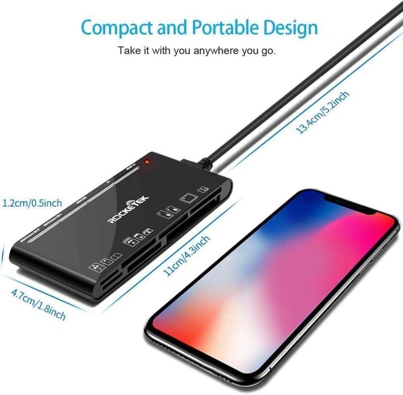 Rocketek 7 az 1-ben USB 3.0 Kártyaolvasó, 5Gbps Sebességű CF/SD/TF/XD/MS/Micro SD Memóriakártya Olvasó Windows/Mac/Linux Rendszerekhez