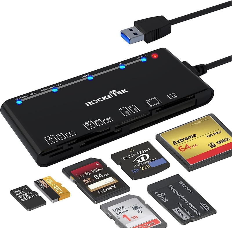 Rocketek 7 az 1-ben USB 3.0 Kártyaolvasó, 5Gbps Sebességű CF/SD/TF/XD/MS/Micro SD Memóriakártya Olvasó Windows/Mac/Linux Rendszerekhez