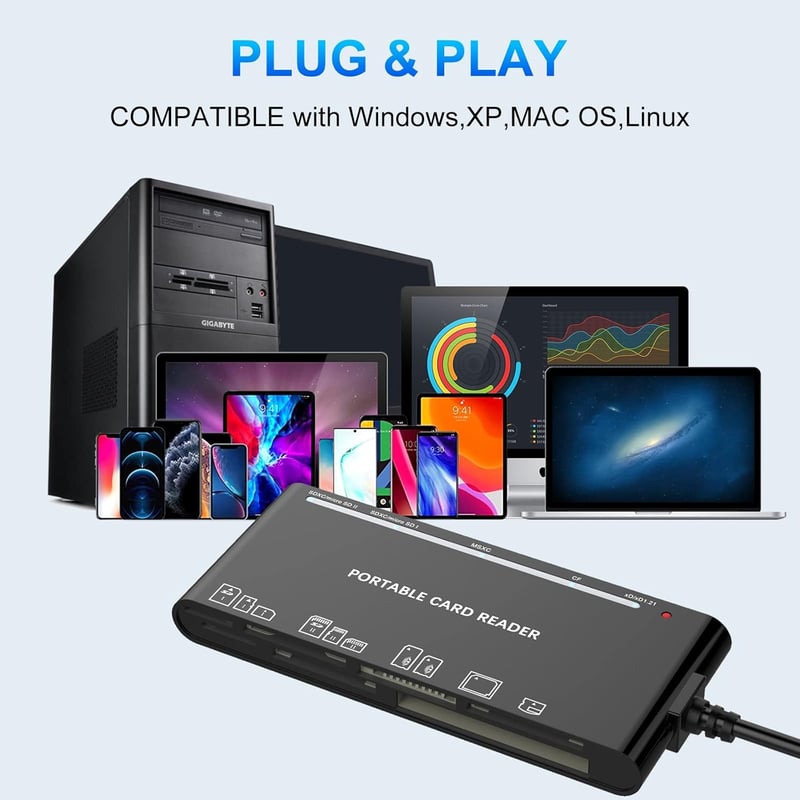 Rocketek 7 az 1-ben USB-C/USB 3.0 Memóriakártya Olvasó - 5Gbps Adatátvitel SD/SDHC/SDXC/CF/TF/XD/MS Kártyákhoz Windows/Mac/Linux Rendszerekh