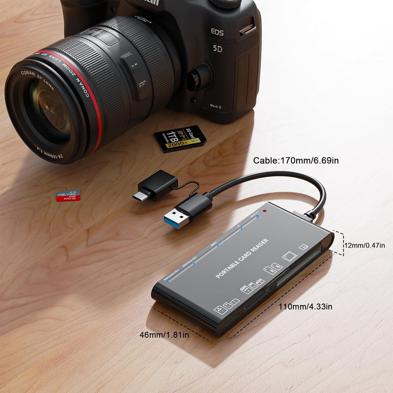 Rocketek 7 az 1-ben USB-C/USB 3.0 Memóriakártya Olvasó - 5Gbps Adatátvitel SD/SDHC/SDXC/CF/TF/XD/MS Kártyákhoz Windows/Mac/Linux Rendszerekh