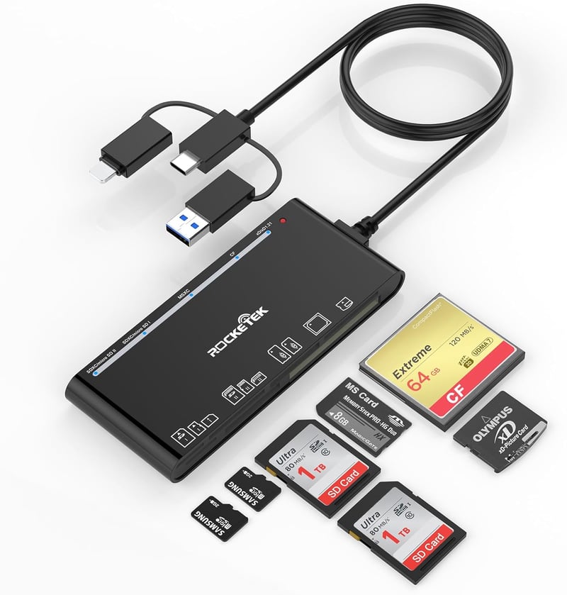 Rocketek 7 az 3-ban memóriakártya-olvasó SD/CF/XD/microSD/MS - fekete