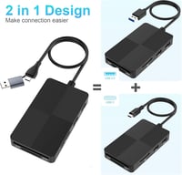 Rocketek 8 az 2-ben USB-C/USB 3.0 Kártyaolvasó - SD/TF/CF/XD/MS Memóriakártya Adapter, 3 USB Porttal, 2TB Kapacitásig, Windows/Mac/Android K 8