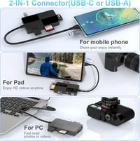 Rocketek 8 az 2-ben USB-C/USB 3.0 Kártyaolvasó - SD/TF/CF/XD/MS Memóriakártya Adapter, 3 USB Porttal, 2TB Kapacitásig, Windows/Mac/Android K 4