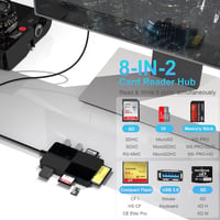 Rocketek 8 az 2-ben USB-C/USB 3.0 Kártyaolvasó - SD/TF/CF/XD/MS Memóriakártya Adapter, 3 USB Porttal, 2TB Kapacitásig, Windows/Mac/Android K 2