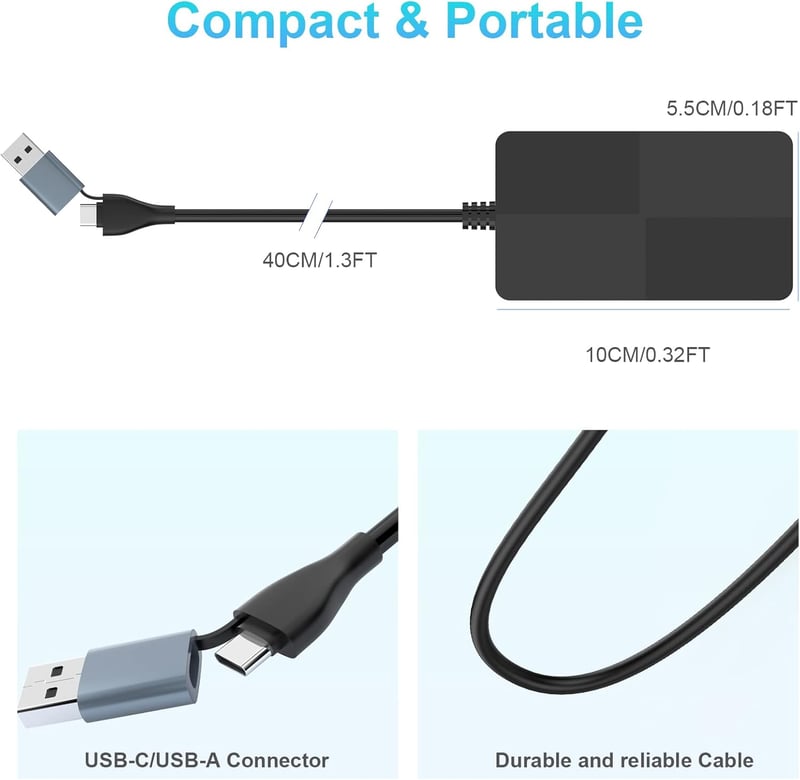 Rocketek 8 az 2-ben USB-C/USB 3.0 Kártyaolvasó - SD/TF/CF/XD/MS Memóriakártya Adapter, 3 USB Porttal, 2TB Kapacitásig, Windows/Mac/Android K