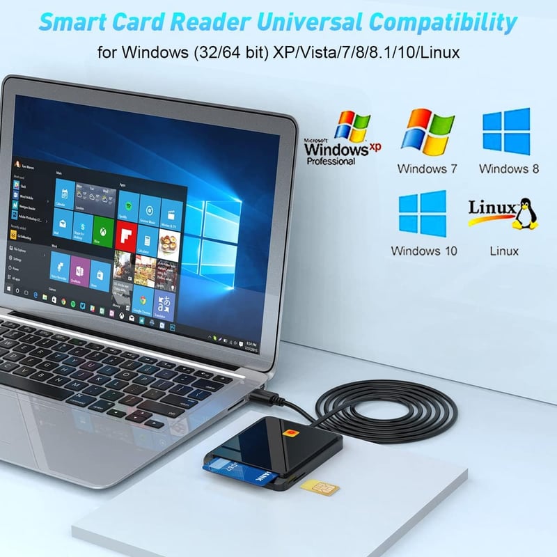 Rocketek Okoskártya Olvasó - CAC, Bankkártya, SIM Kártya Olvasó Katonai és Személyi Igazolványokhoz - Windows és Linux Kompatibilis USB Csat