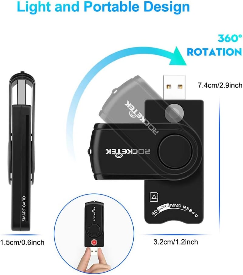 Rocketek USB Kártyaolvasó - Intelligens Kártya, SIM, SD, DNI, CAC Olvasó - Kompatibilis Windows/Mac Rendszerekkel - ISO 7816 Szabvány