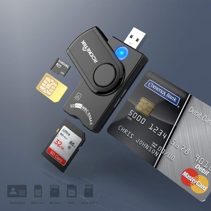 Rocketek USB Kártyaolvasó - Intelligens Kártya, SIM, SD, DNI, CAC Olvasó - Kompatibilis Windows/Mac Rendszerekkel - ISO 7816 Szabvány