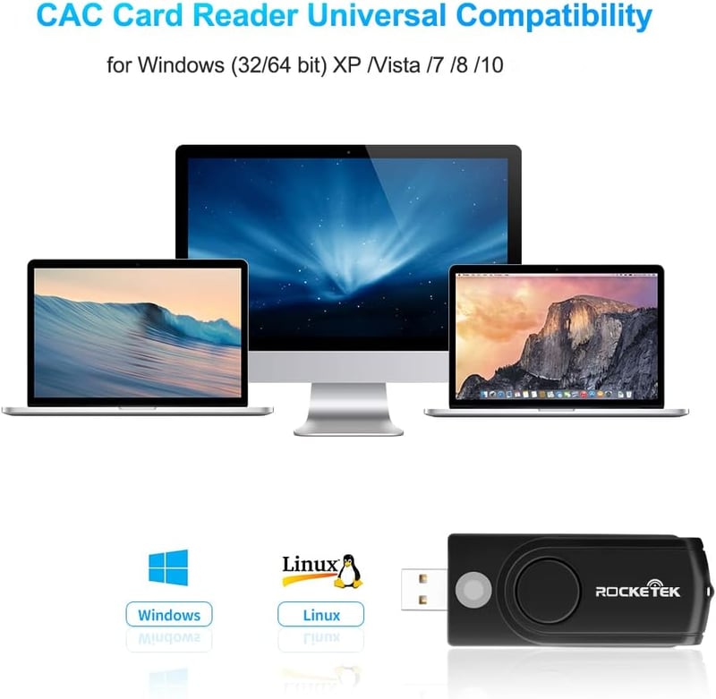 Rocketek USB Kártyaolvasó - Intelligens Kártya, SIM, SD, DNI, CAC Olvasó - Kompatibilis Windows/Mac Rendszerekkel - ISO 7816 Szabvány